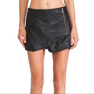Free People Black Faux Leather Mini Slit Skort